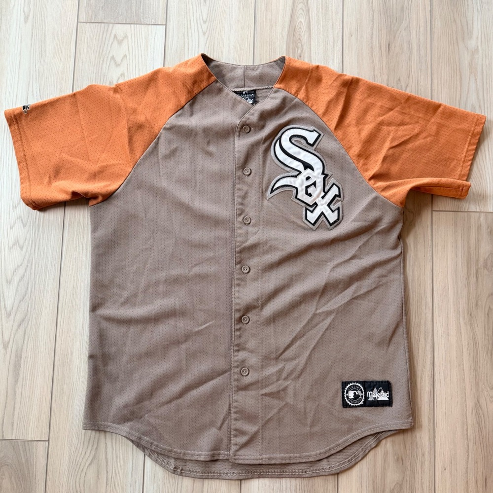 Vintage 90s Majestic Chicago White Sox Tan Beige Baseball Jersey MLB XL USA